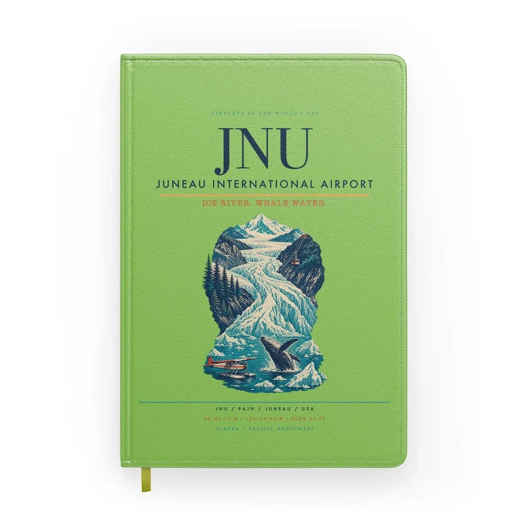 Juneau International Airport (JNU) design on light green notebook