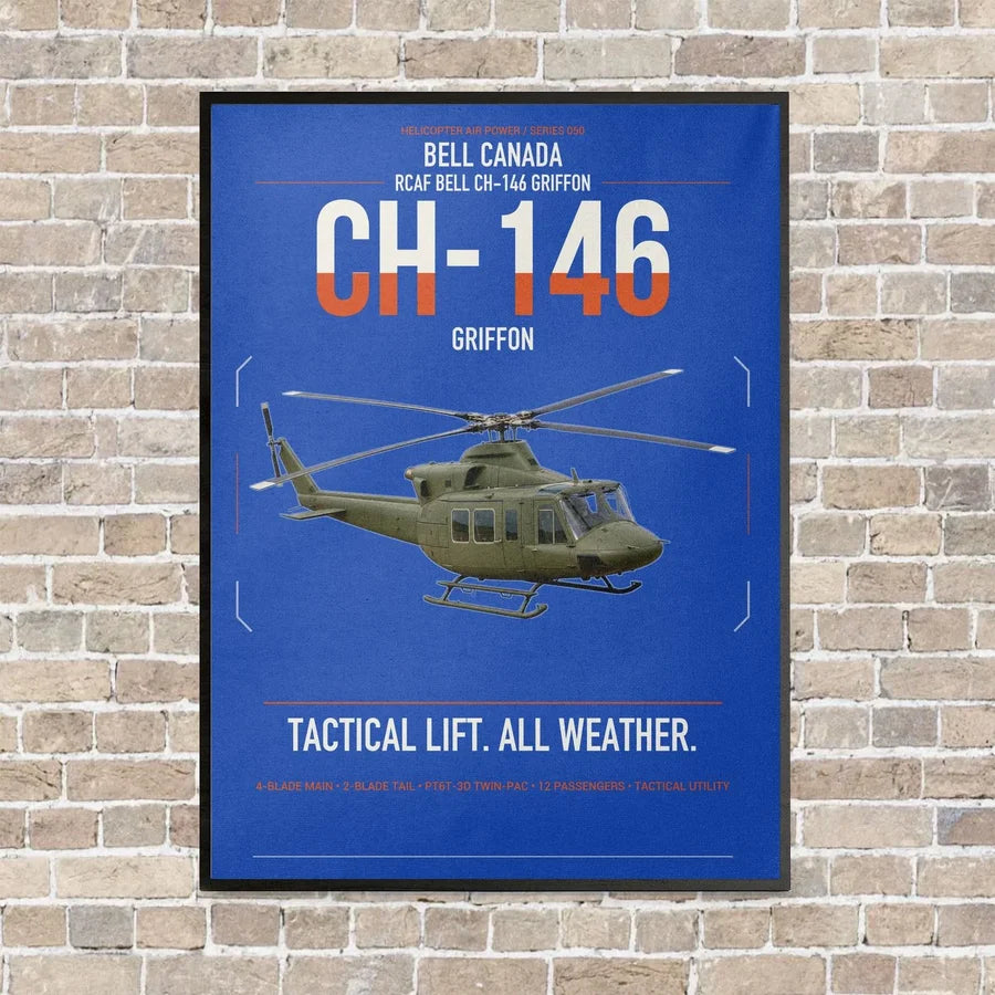 Bell Canada CH-146 Griffon vertical canvas print - framed - blue background