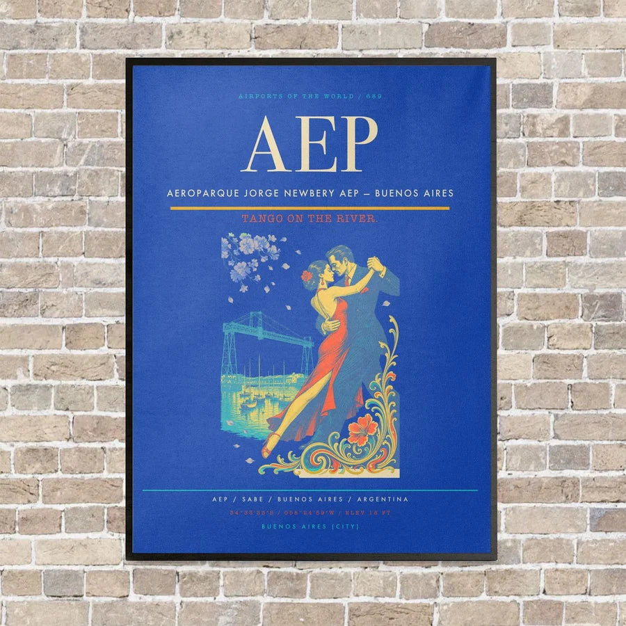 Aeroparque Jorge Newbery AEP — Buenos Aires vertical canvas print - framed - blue background