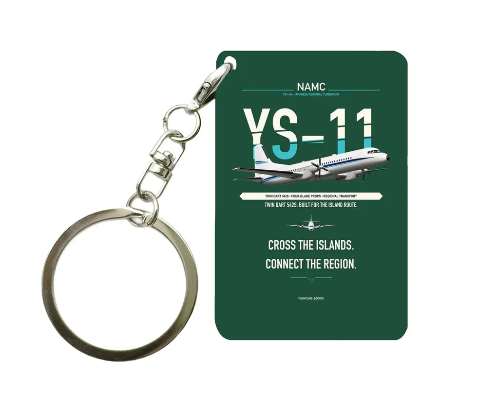 NAMC YS-11A Key Chain design on dark green key chain