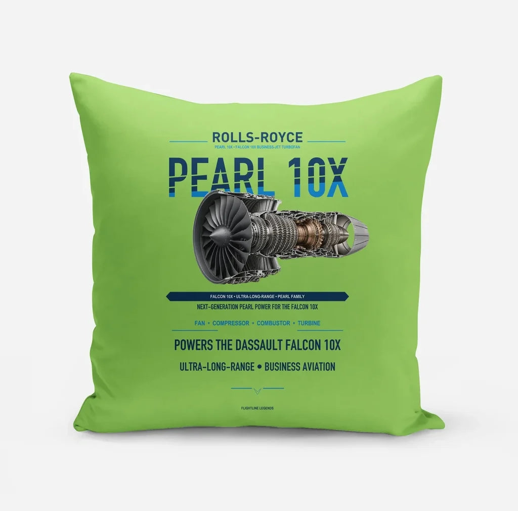 PEARL 10X design on light green pillow