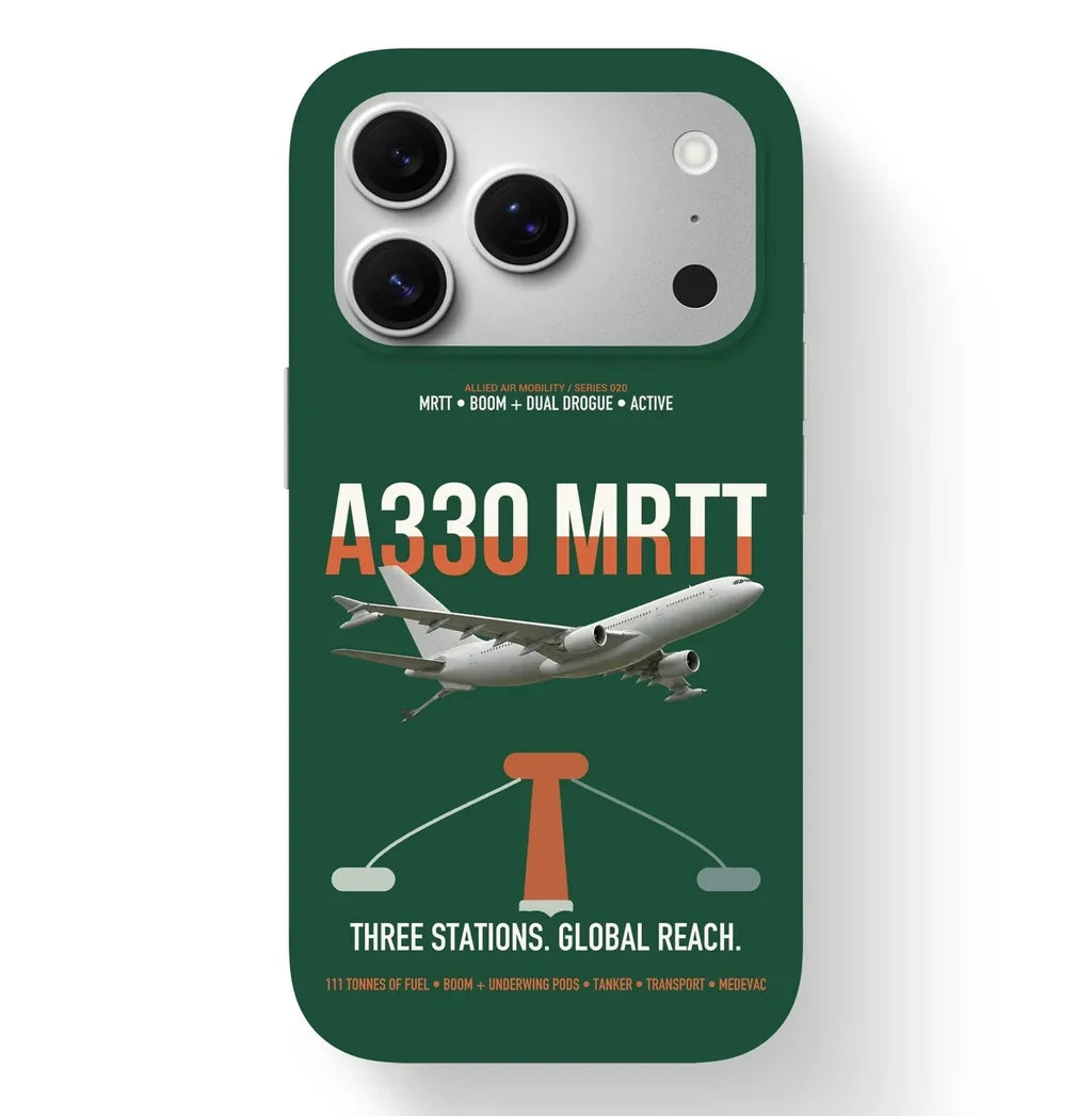 Airbus A330 MRTT design on dark green magsafe iphone case, for iPhone 17 Pro
