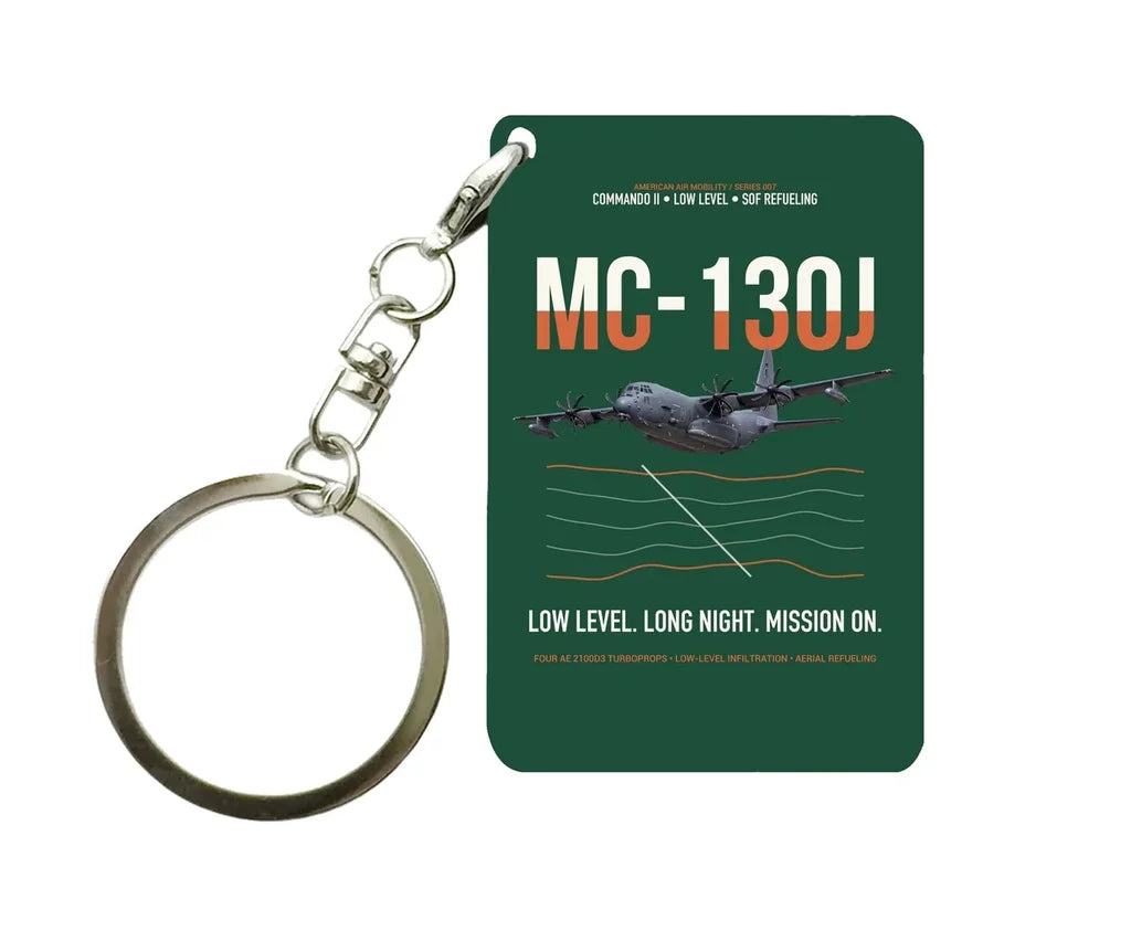 MC-130J COMMANDO II design on dark green designed key chain, double-side print