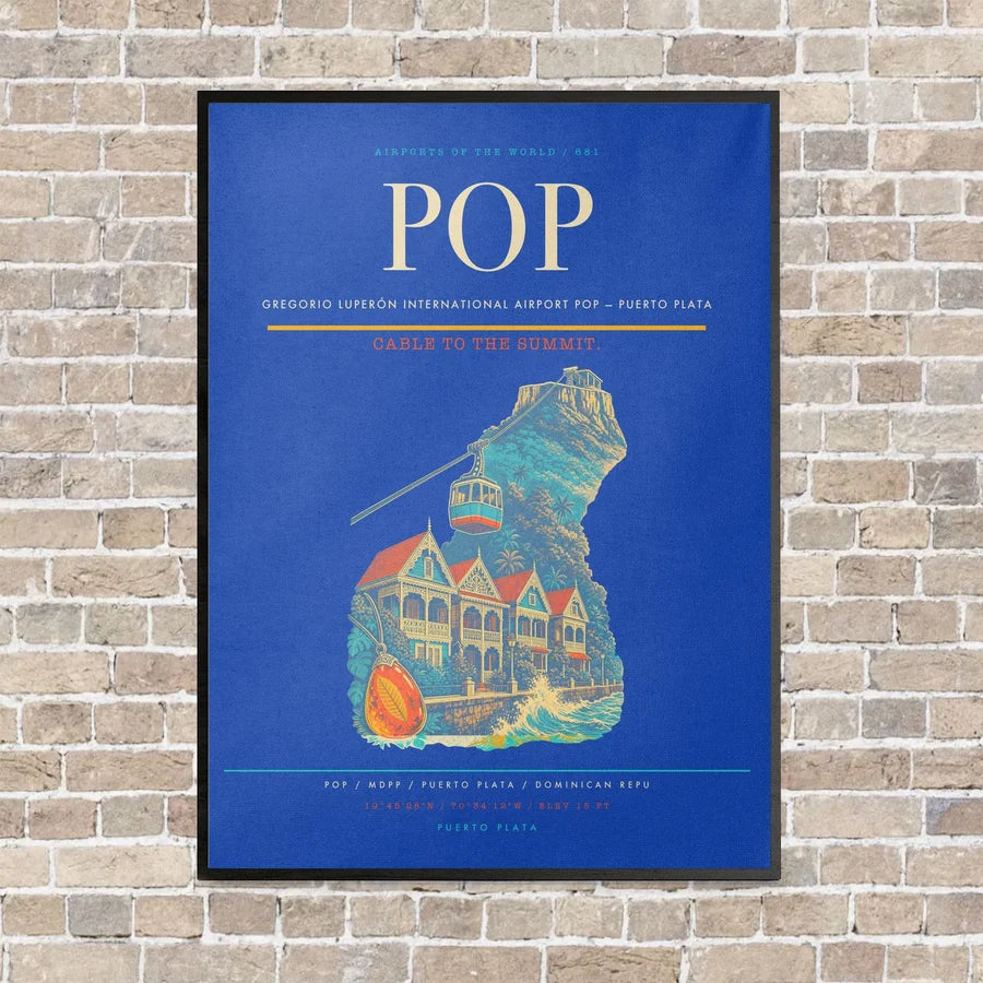 Gregorio Luperón International Airport POP — Puerto Plata vertical canvas print - framed - blue background