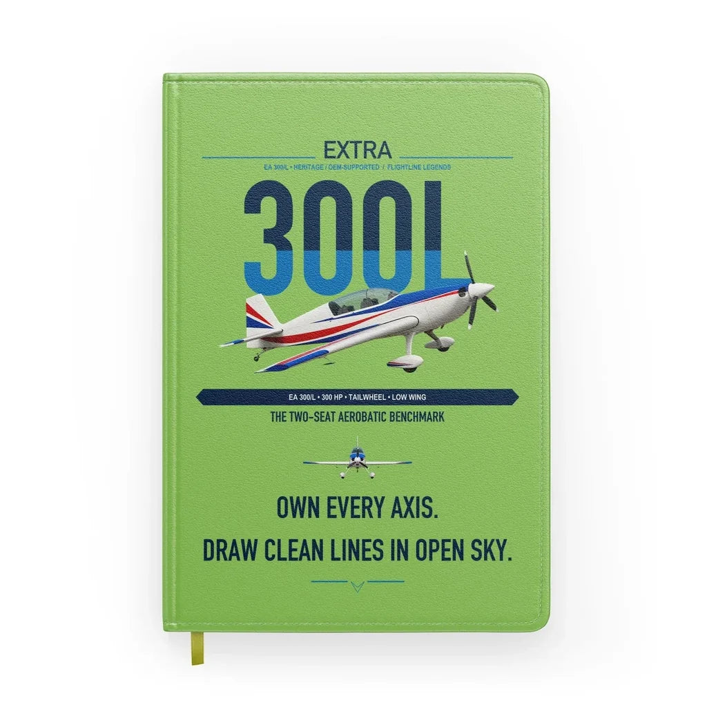 Extra 300L design on light green notebook