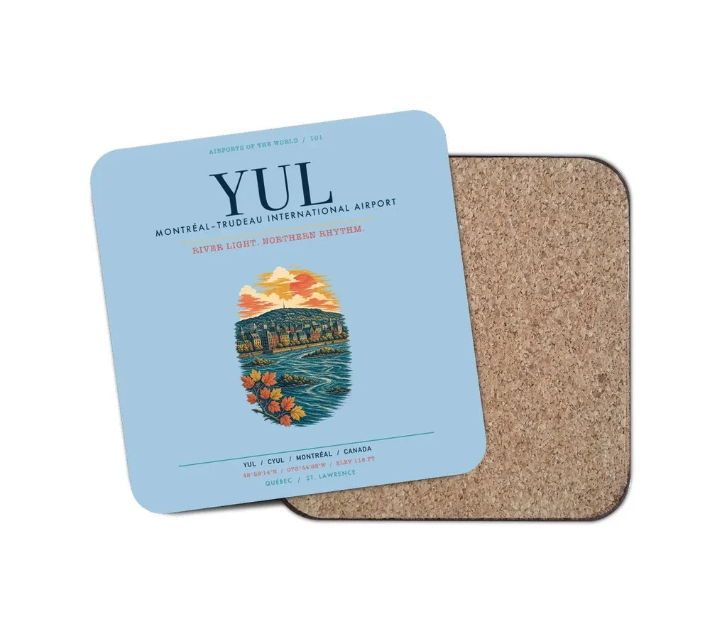 Montréal–Trudeau International Airport (YUL) design on light blue 1 piece coaster