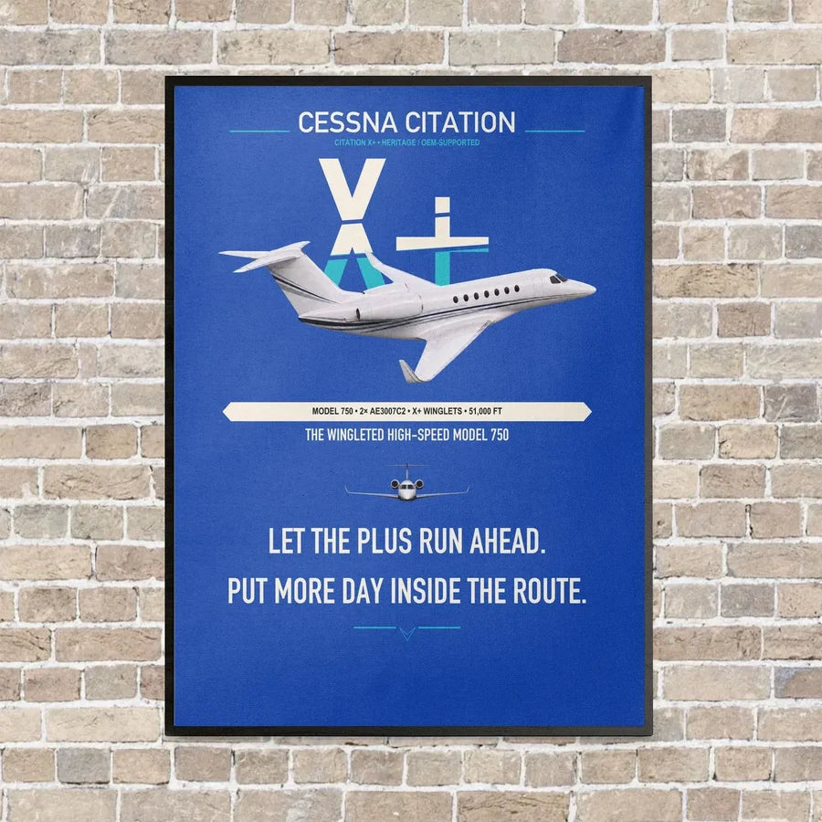 Cessna Citation X+ vertical canvas print - framed - blue background