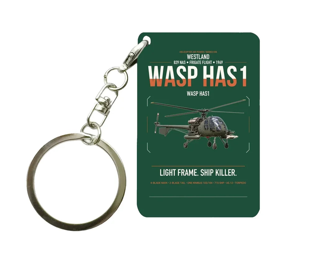 Westland Wasp HAS1 design on dark green designed key chain, double-side print