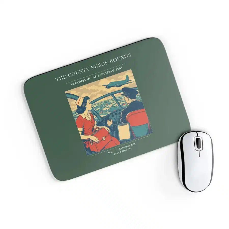 VINTAGE G4481 - The County Nurse Rounds - Designed Mouse Pads design on darkgreen rectangle