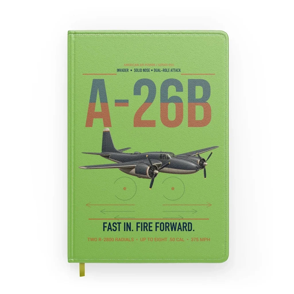 A-26B Invader design on light green notebook