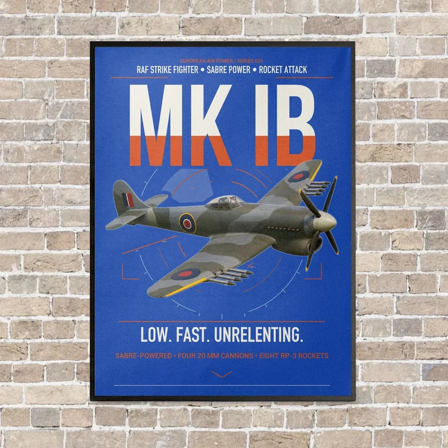 Hawker Typhoon Mk IB vertical canvas print - framed - blue background