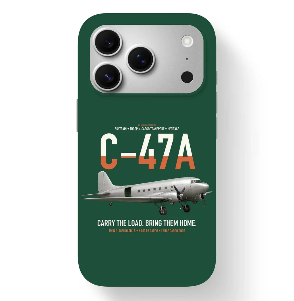 C-47A Skytrain design on dark green magsafe iphone case, for iPhone 17 Pro