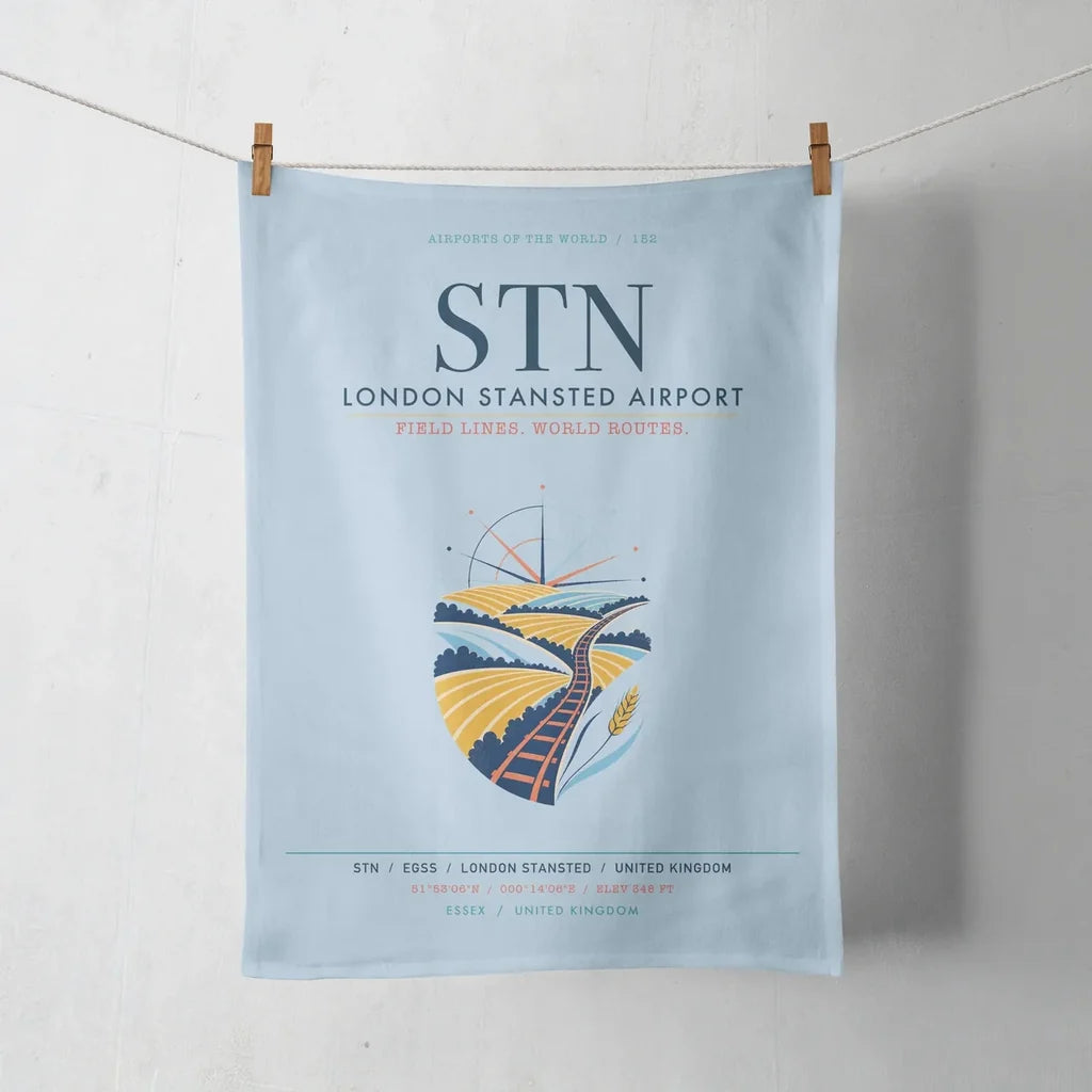 London Stansted Airport (STN) design on light blue towel