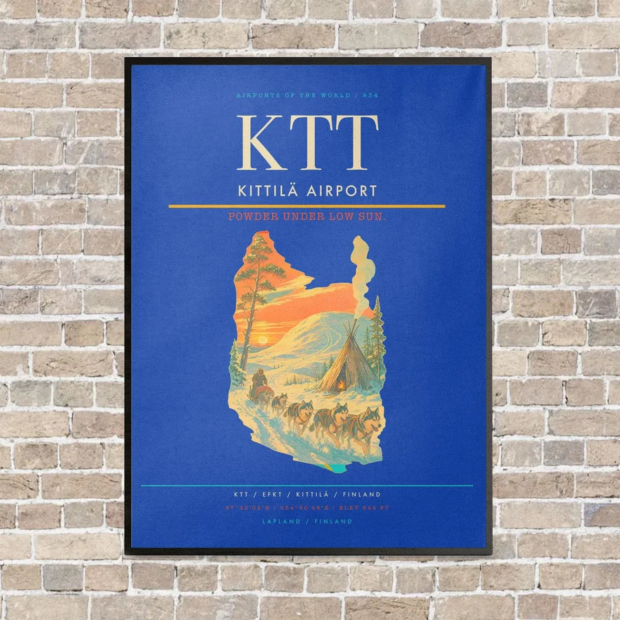 Kittilä Airport KTT vertical canvas print - framed - blue background