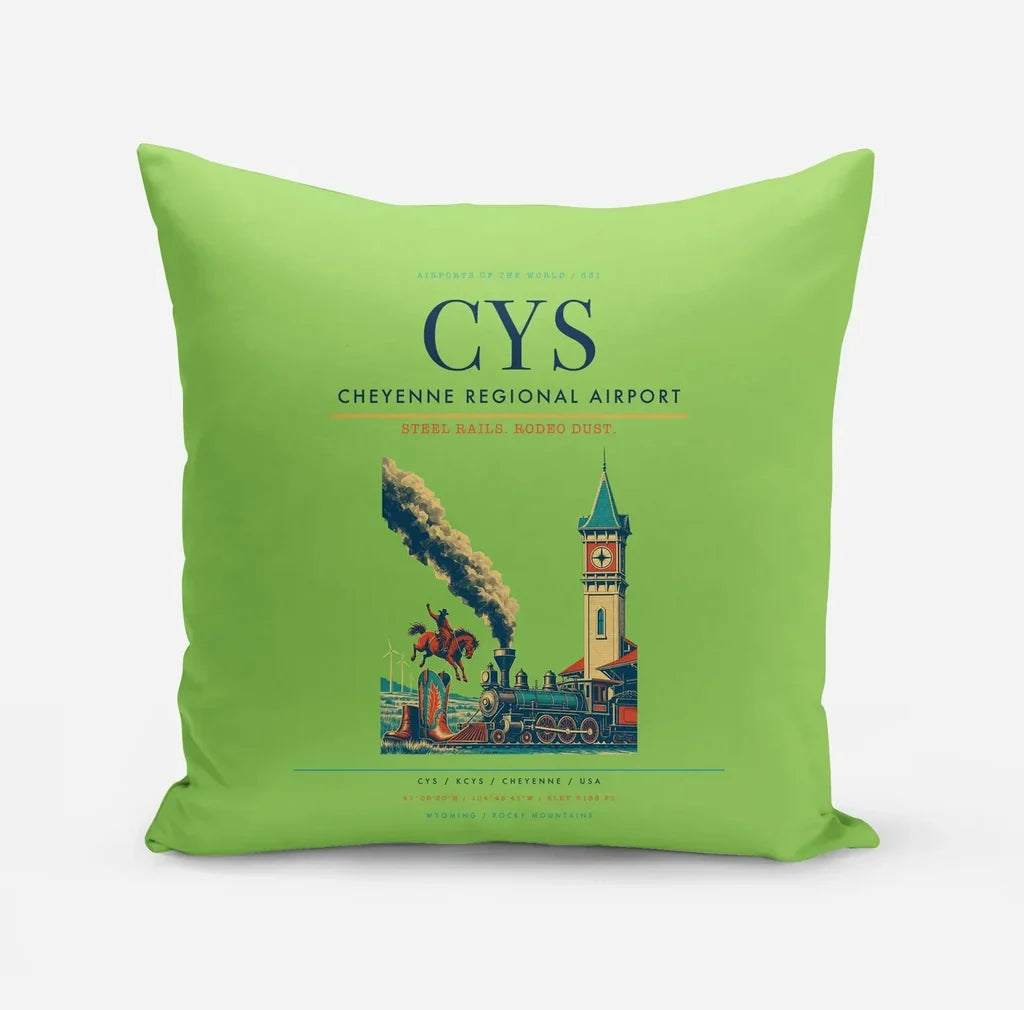 Cheyenne Regional Airport (CYS) design on light green pillow