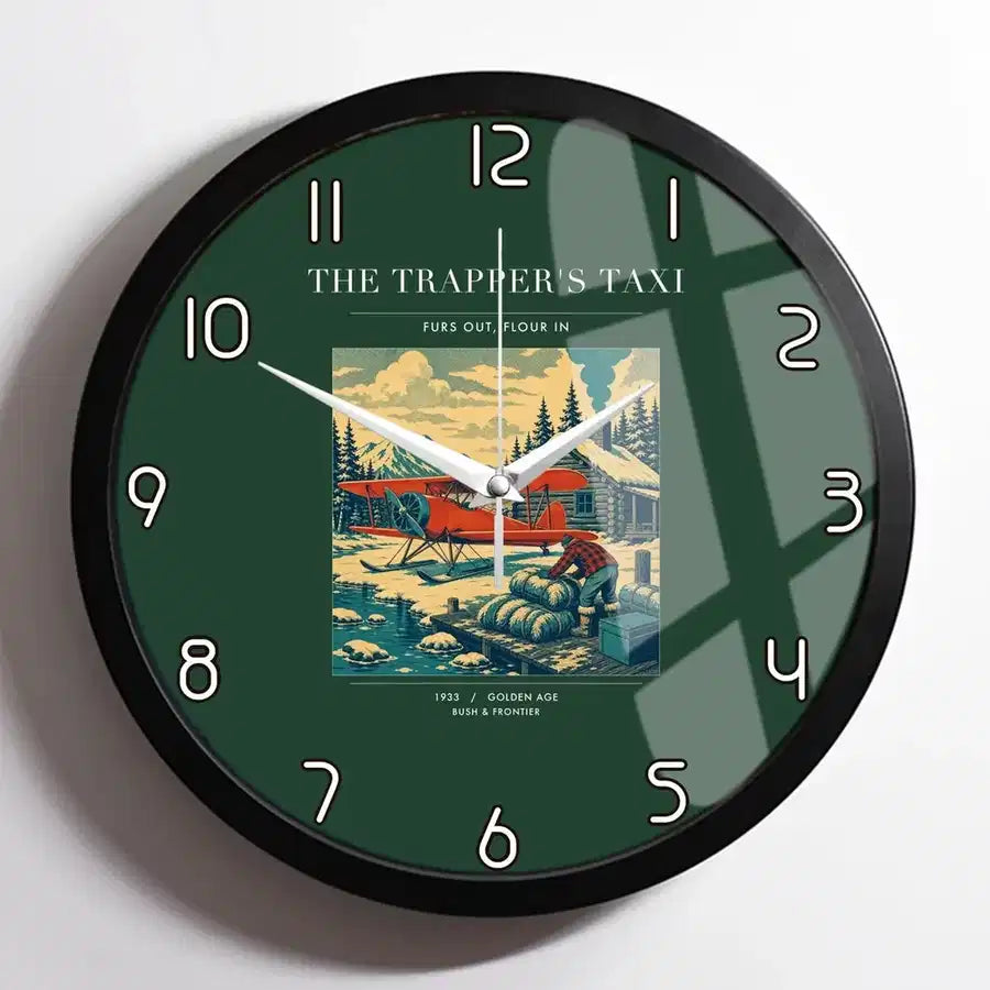VINTAGE G4192 - The Trapper's Taxi - Designed Wall Clocks design on darkgreen framed
