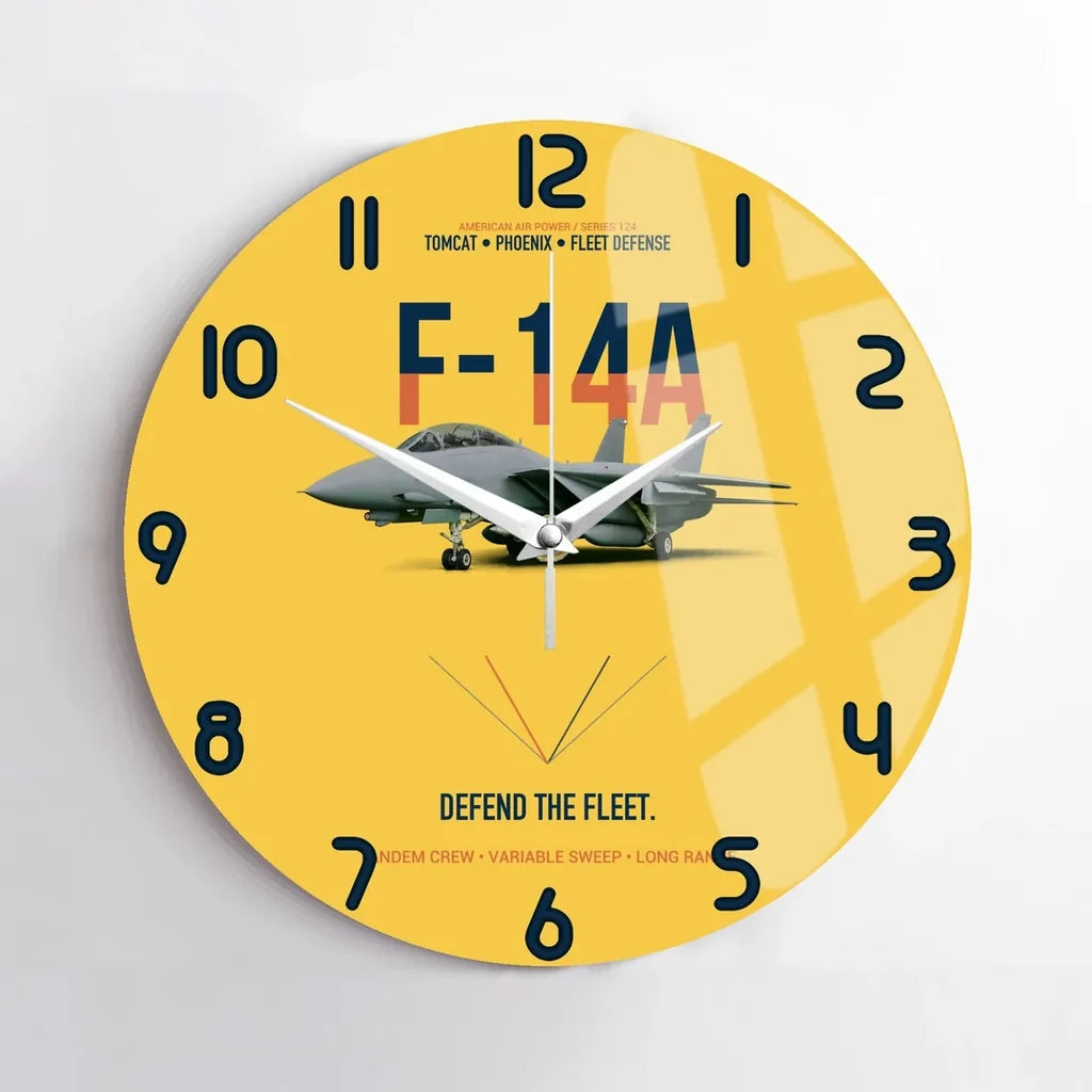 F-14A Tomcat Defend The Fleet design on yellow no frame wall clock