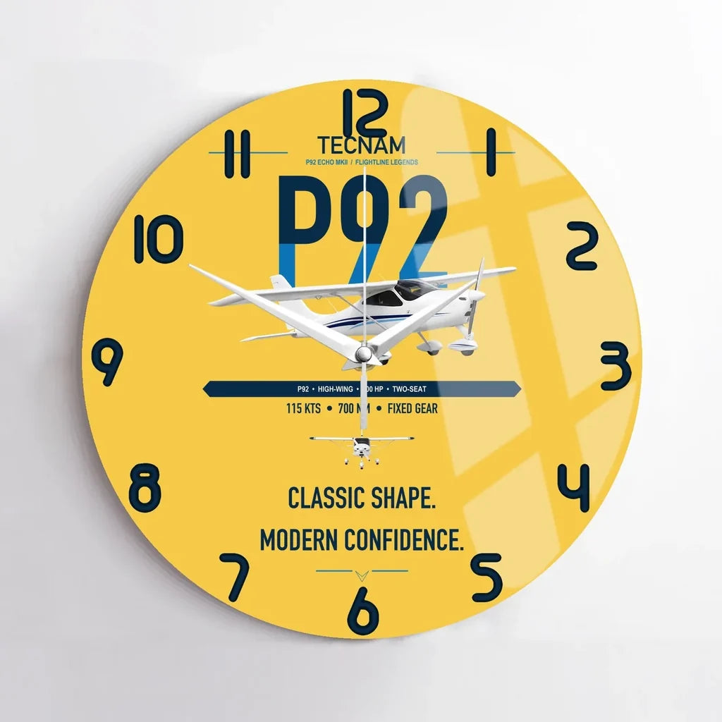 Tecnam P92 Echo MkII design on yellow no frame wall clock