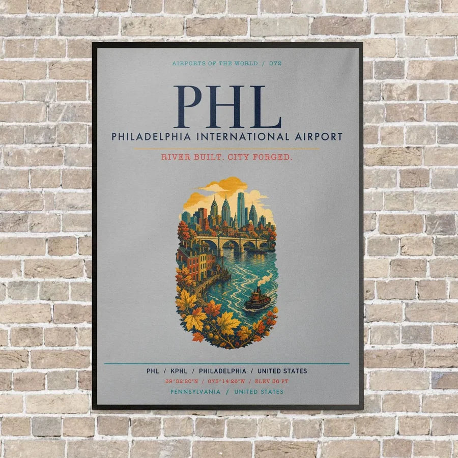 Philadelphia International Airport PHL vertical canvas print - framed - light gray background