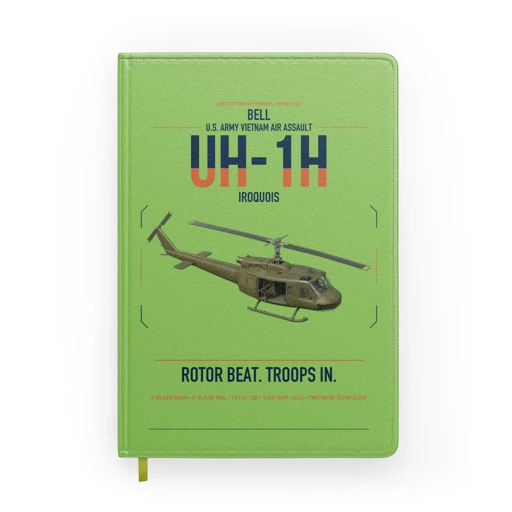Bell UH-1H Iroquois design on light green notebook