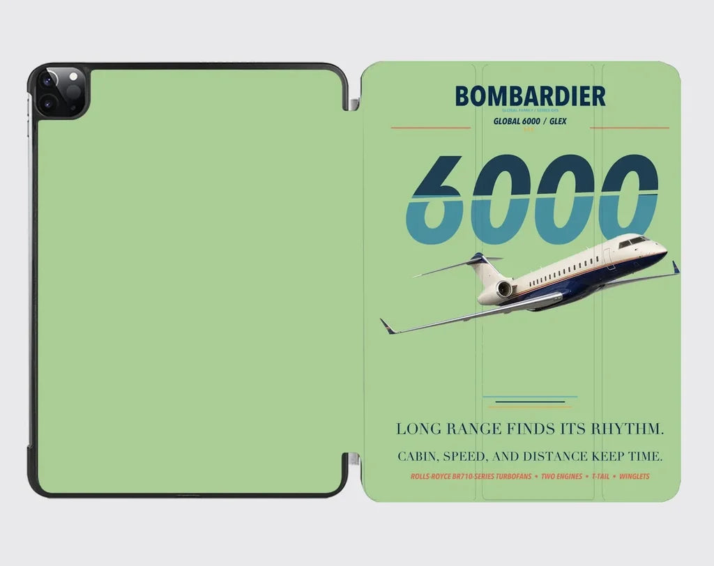 Bombardier Global 6000 design on light green ipad tablet case