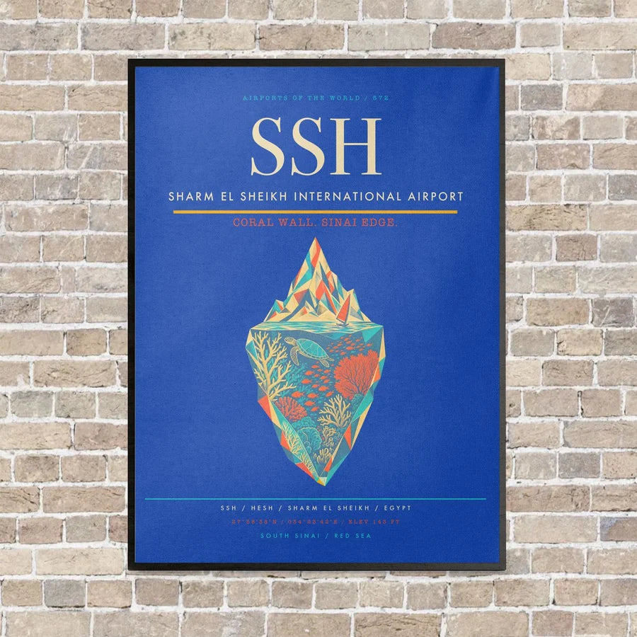 Sharm El Sheikh International Airport SSH vertical canvas print - framed - blue background