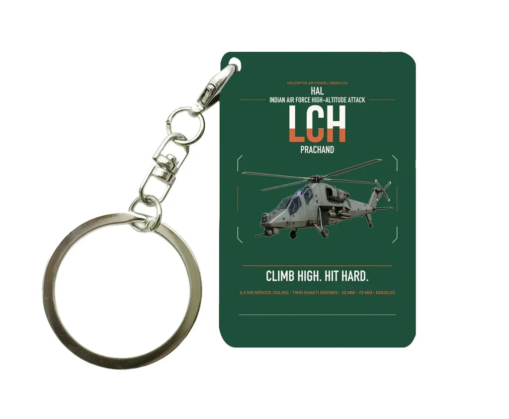 HAL LCH Prachand design on dark green designed key chain, double-side print