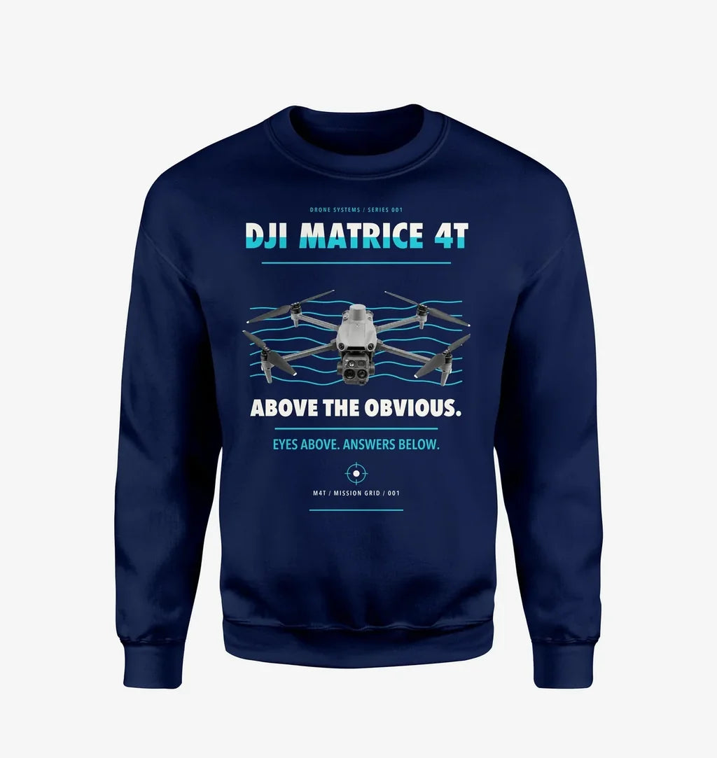 DJI Matrice 4T design on navy blue sweatshirt