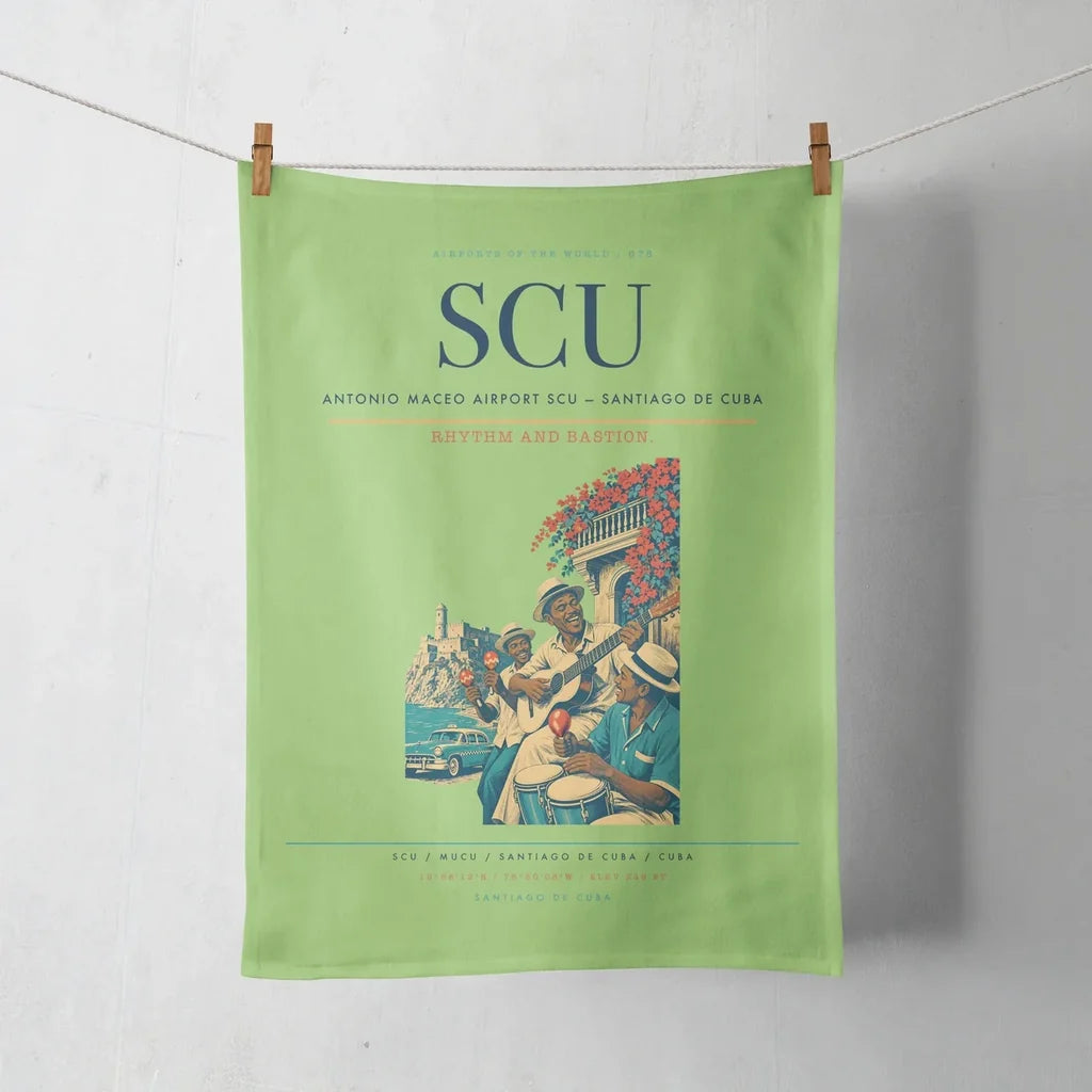 Antonio Maceo Airport (SCU) design on light green towel