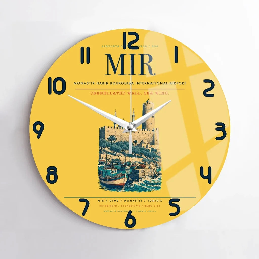 Monastir Habib Bourguiba International Airport (MIR) design on yellow no frame wall clock