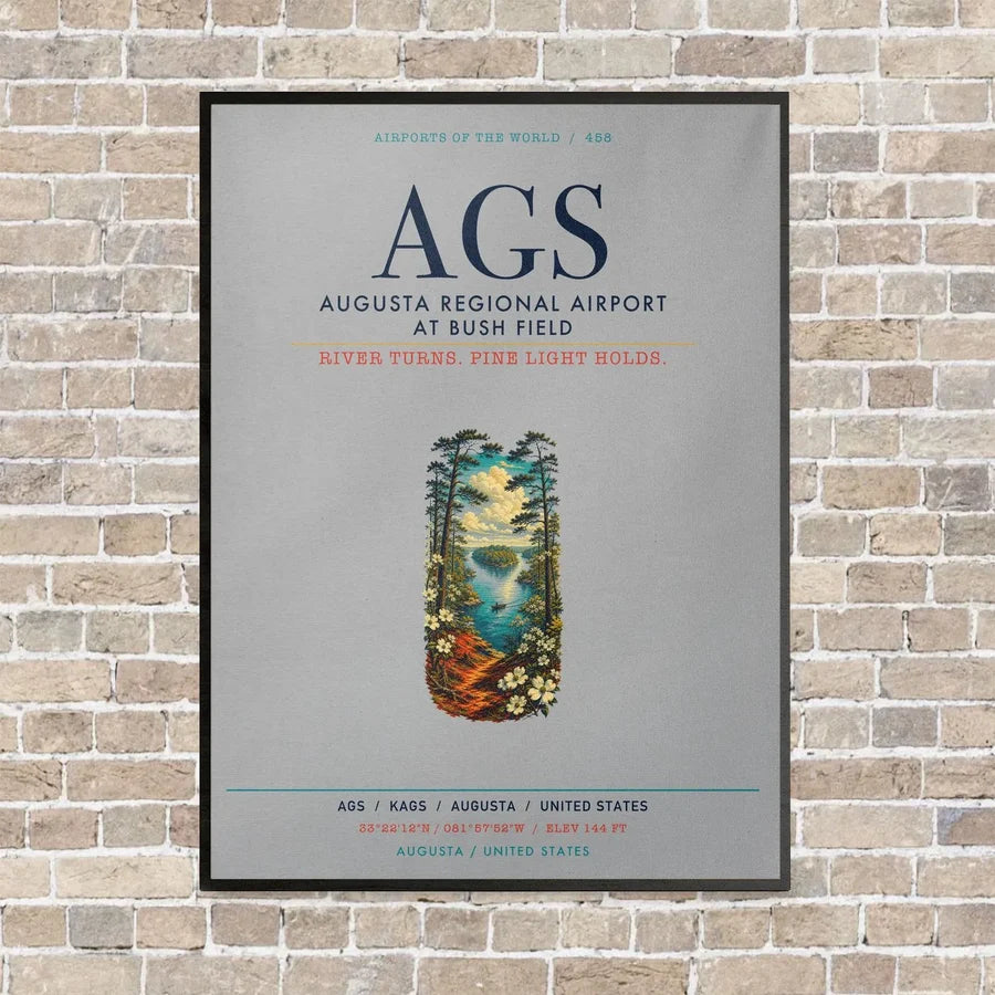 Augusta Regional Airport at Bush Field AGS vertical canvas print - framed - light gray background