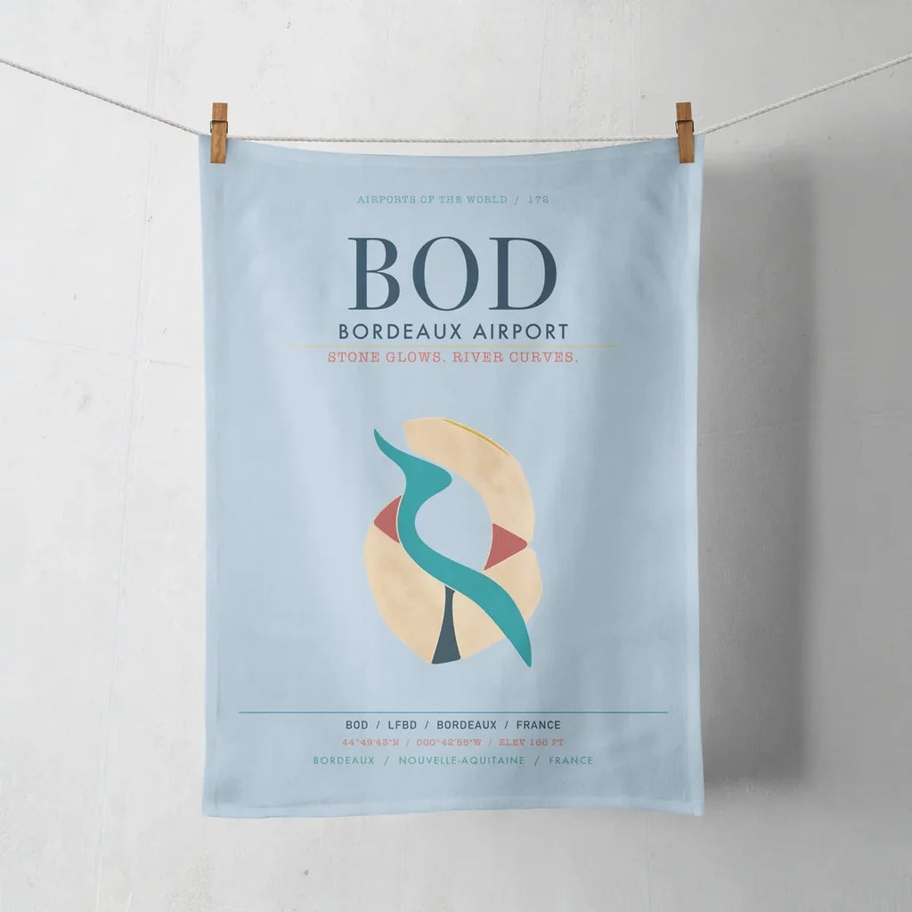 Bordeaux Airport (BOD) design on light blue towel