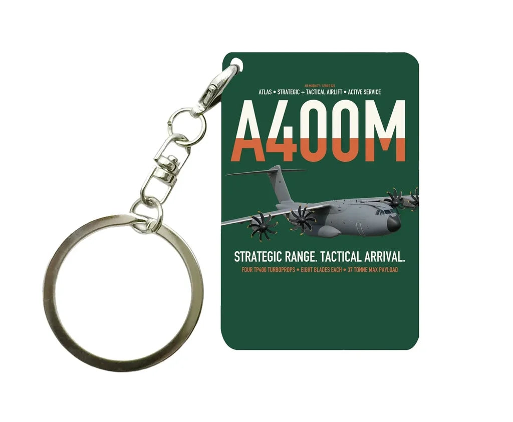 Airbus A400M Atlas design on dark green designed key chain, double-side print