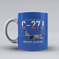 Thumbnail for C-27J Spartan design on blue ceramic mug, double-side print