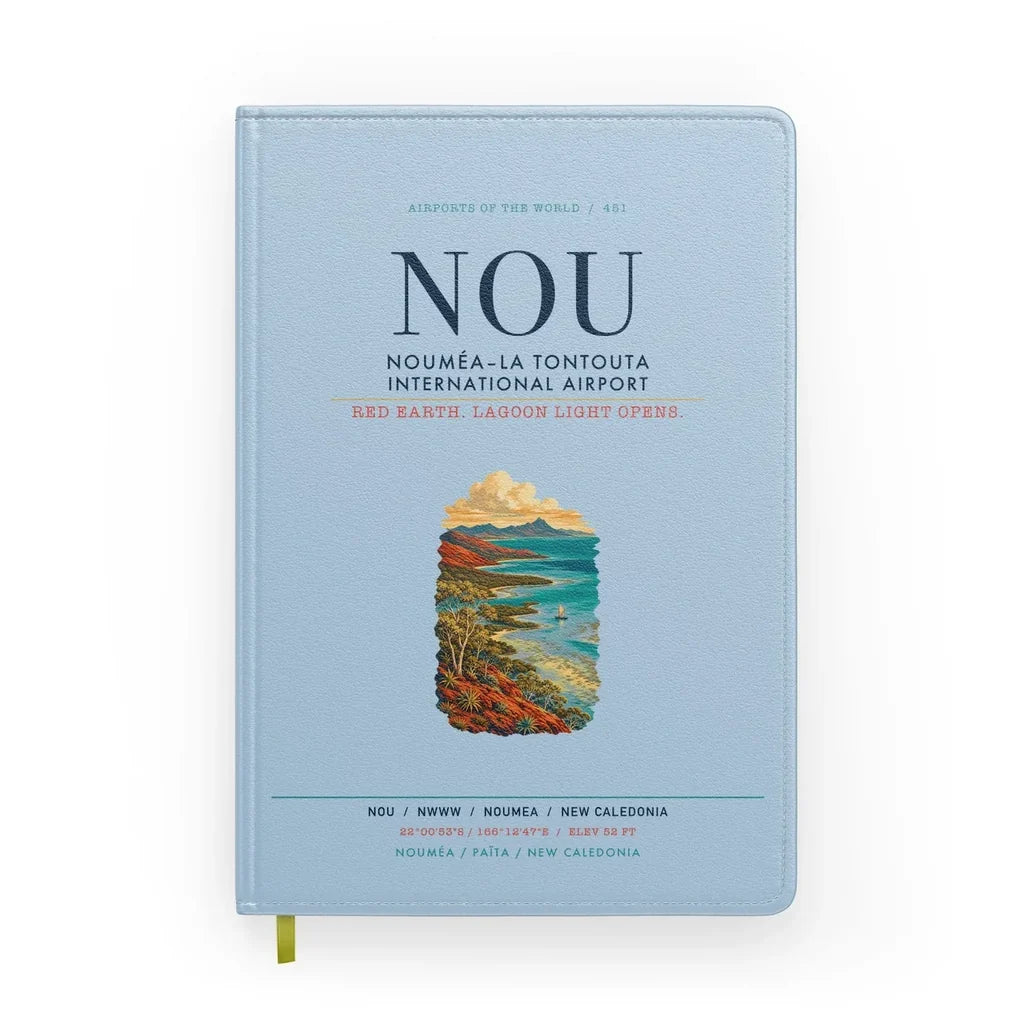 Nouméa–La Tontouta International Airport (NOU) design on light blue notebook