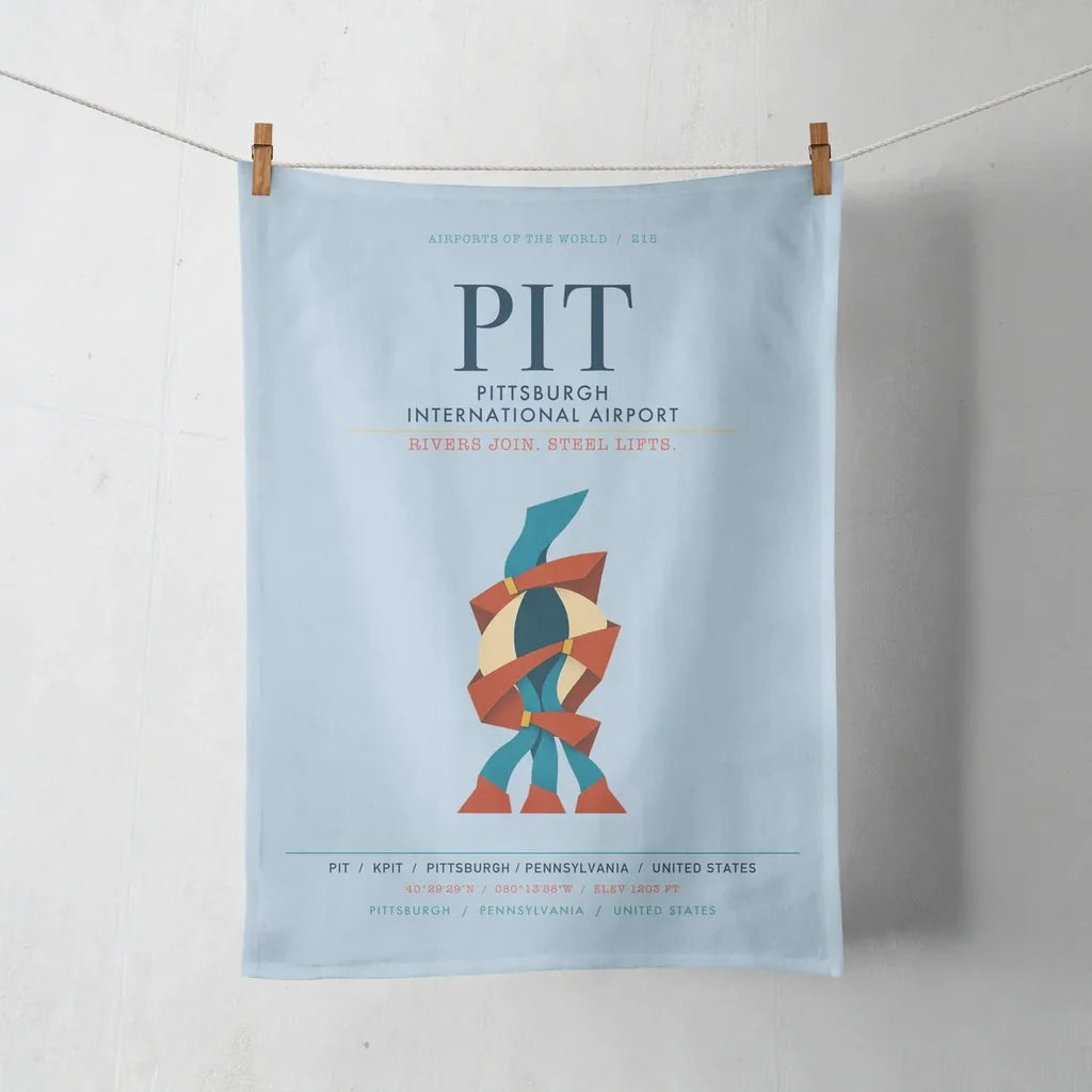 Pittsburgh International Airport (PIT) design on light blue towel