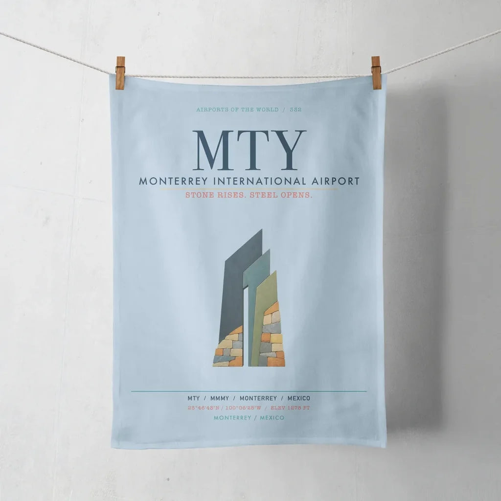 Monterrey International Airport (MTY) design on light blue towel