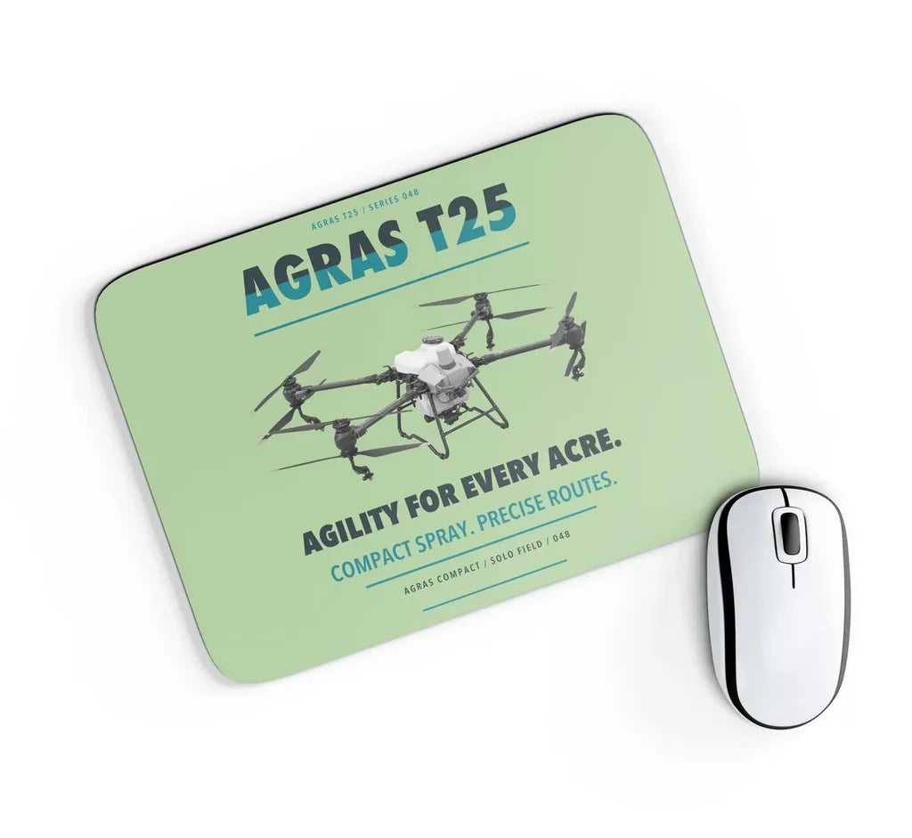 DJI Agras T25 design on light green rectangle mouse pad
