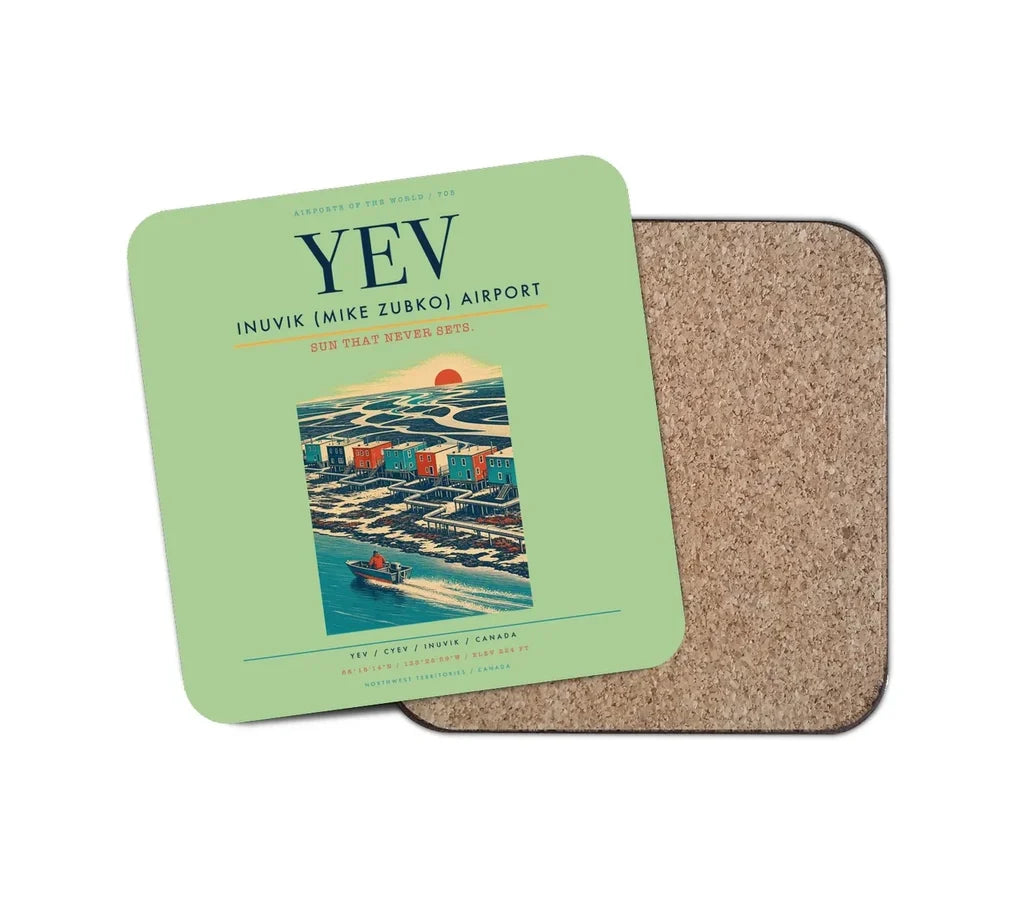 Inuvik (Mike Zubko) Airport (YEV) design on light green 1 piece coaster