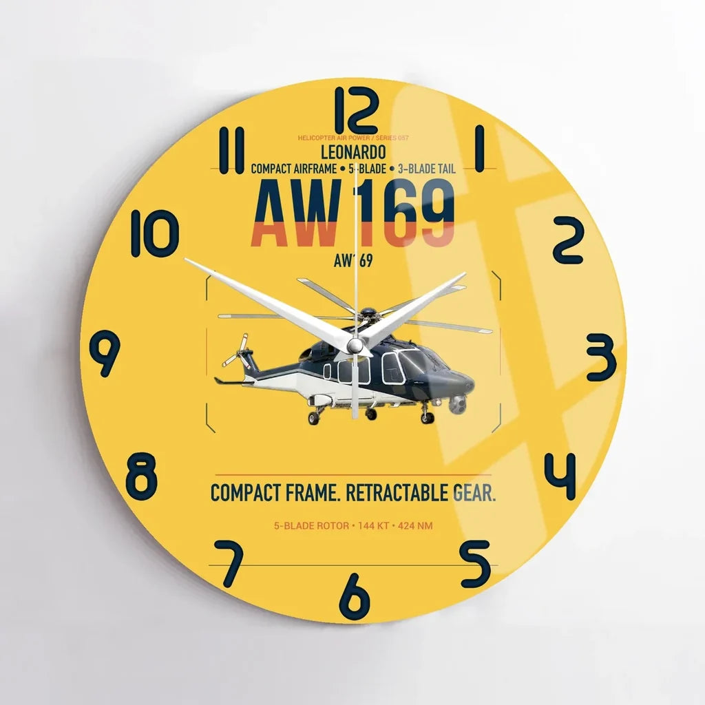 Leonardo AW169 design on yellow no frame wall clock