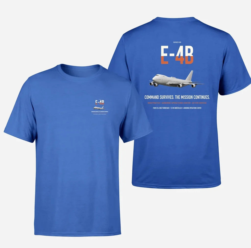 E-4B Nightwatch design on blue double-side t-shirt, double-side print