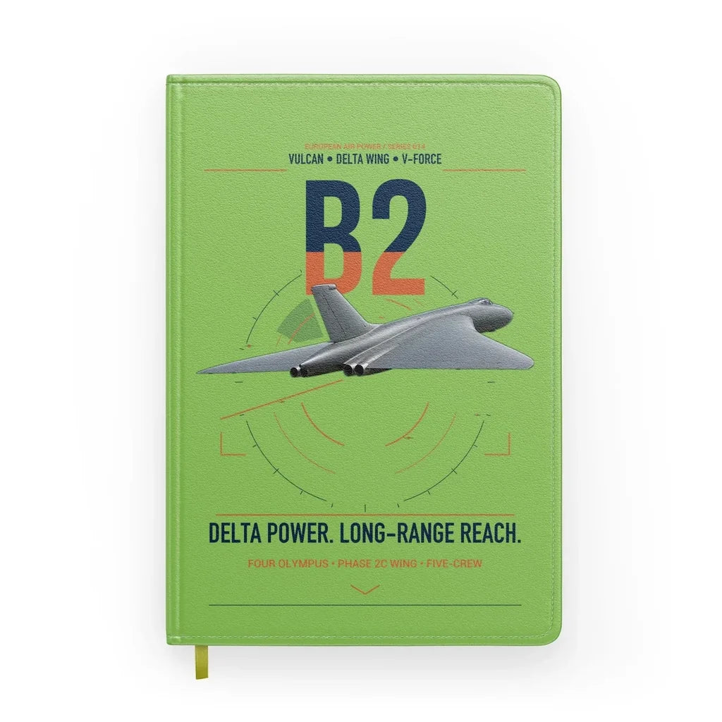 Avro Vulcan B2 design on light green notebook