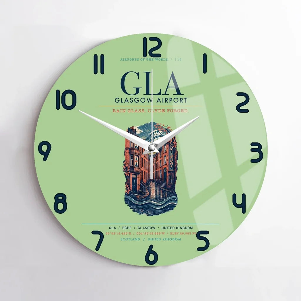Glasgow Airport (GLA) design on light green no frame wall clock