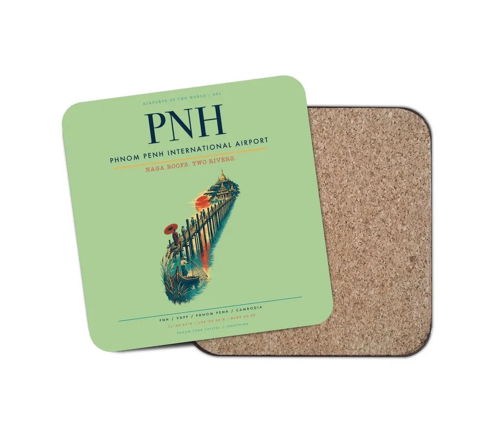 Phnom Penh International Airport (PNH) design on light green 1 piece coaster