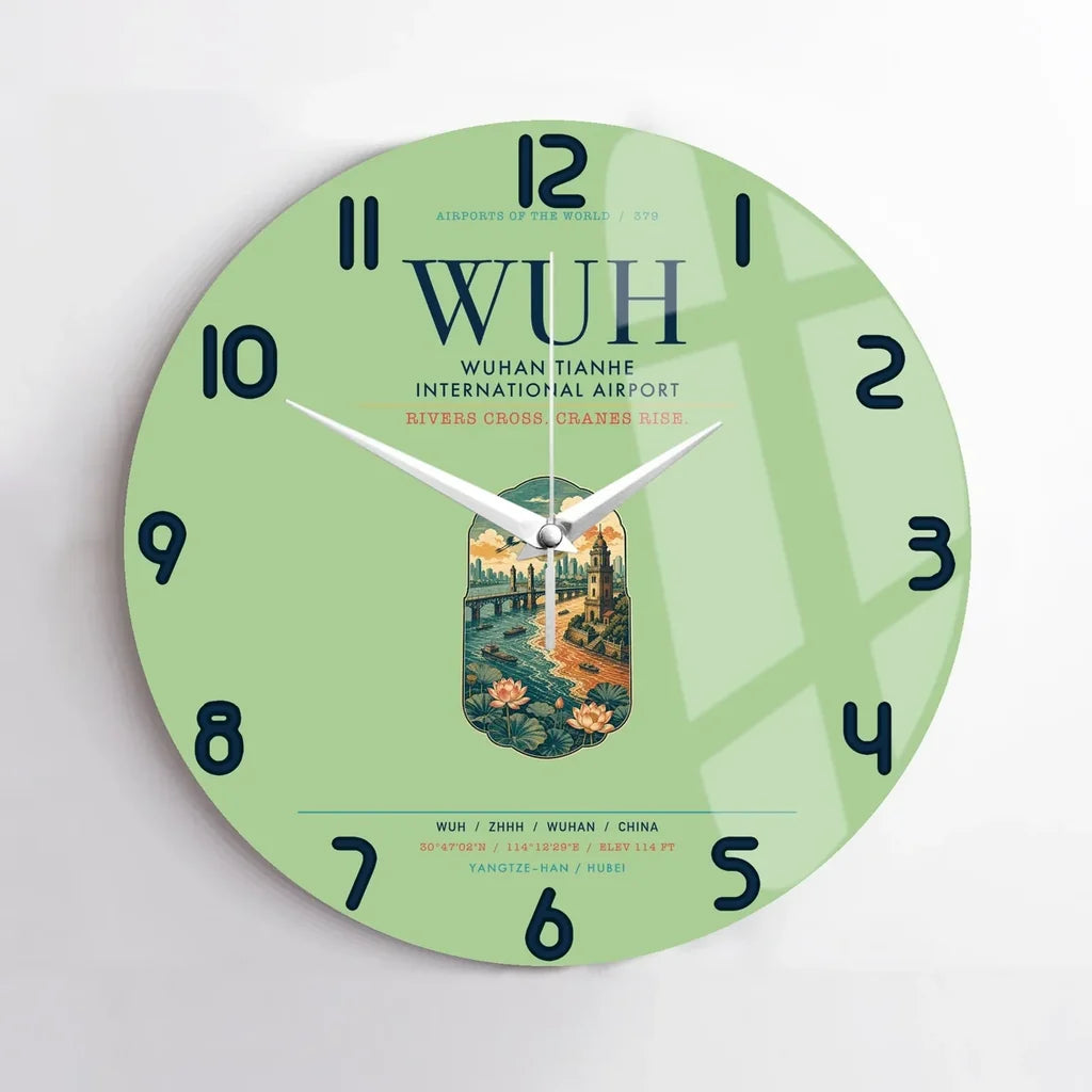 Wuhan Tianhe International Airport (WUH) design on light green no frame wall clock