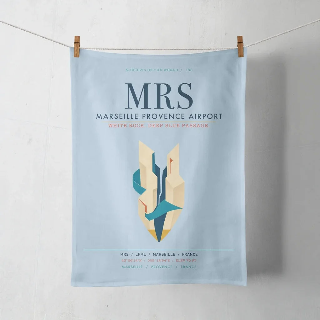 Marseille Provence Airport (MRS) design on light blue towel