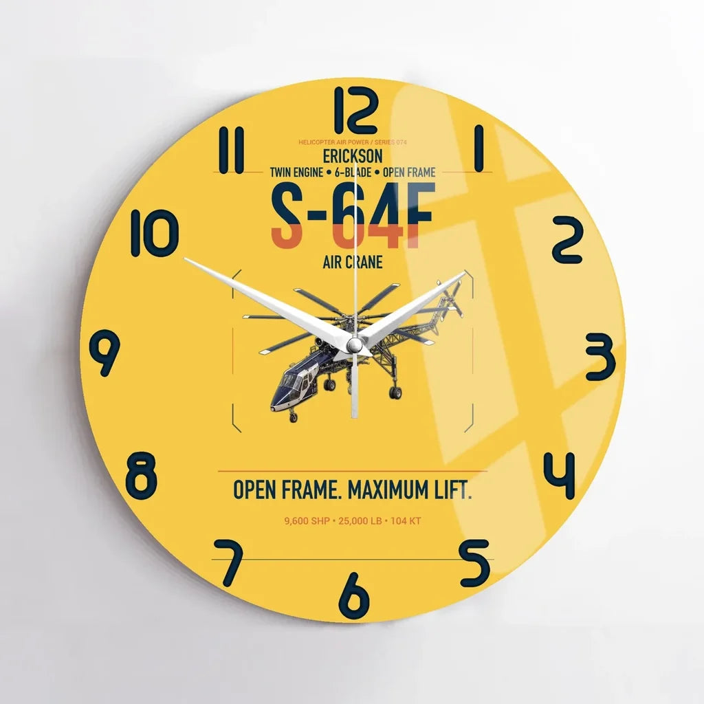 Erickson S-64F Air Crane design on yellow no frame wall clock