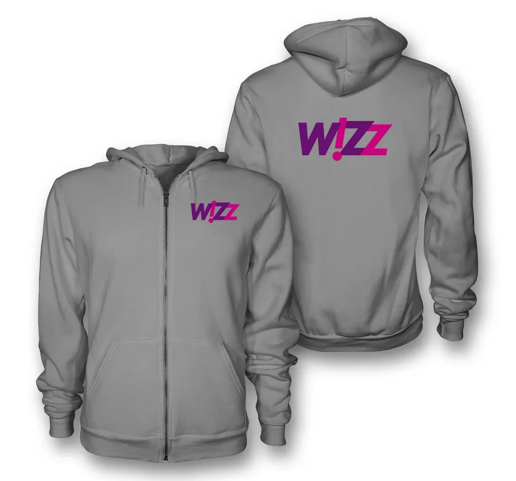 Wizz Airlines logo on gray zipped hoodie