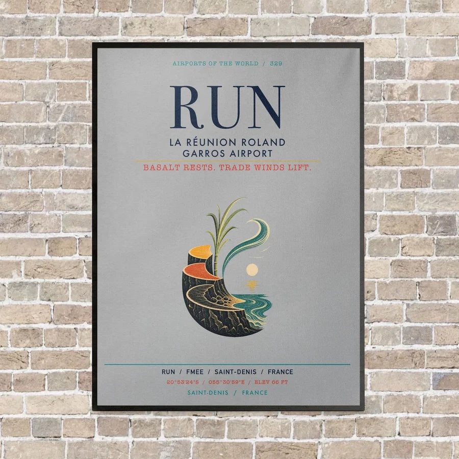 La Réunion Roland Garros Airport RUN vertical canvas print - framed - light gray background