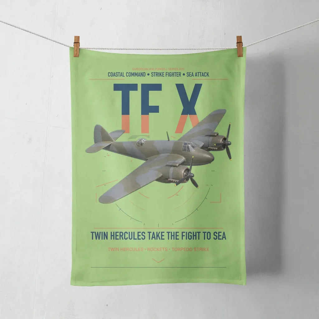 Bristol Beaufighter TF X design on light green towel